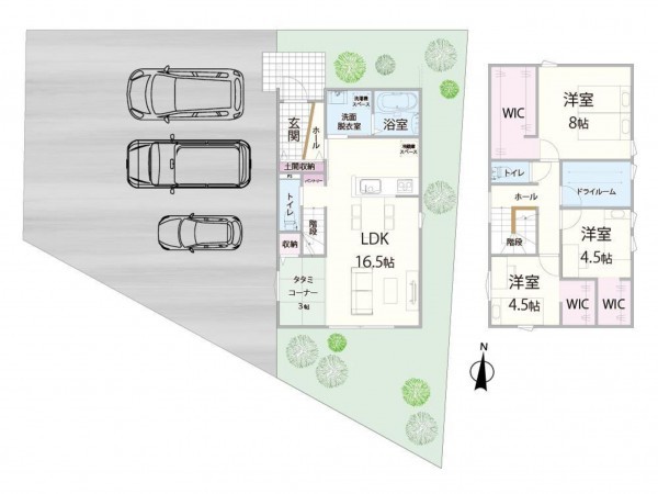 松江市東出雲町揖屋、新築一戸建ての間取り画像です
