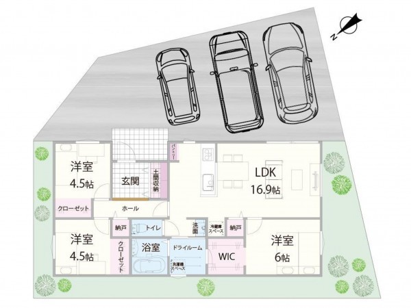 八頭郡八頭町、新築一戸建ての間取り画像です