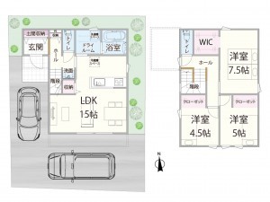 松江市上乃木、新築一戸建ての間取り画像です