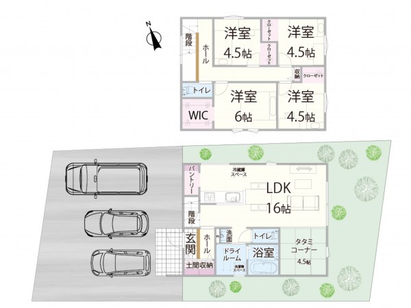 米子市上福原、新築一戸建ての間取り画像です