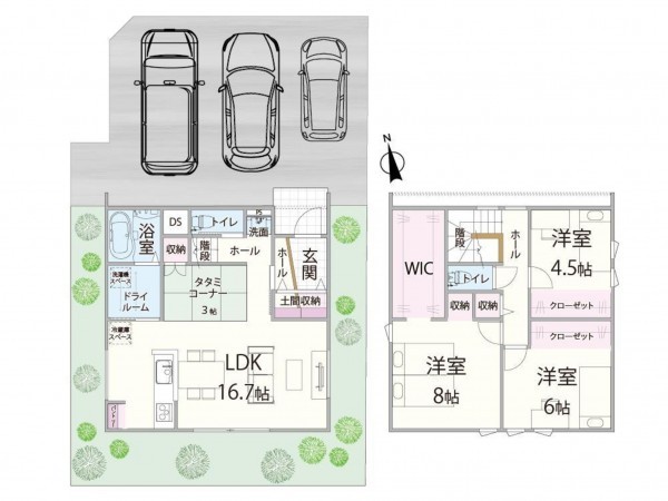 出雲市小山町、新築一戸建ての間取り画像です