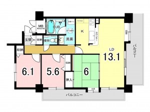 出雲市西新町、マンションの間取り画像です