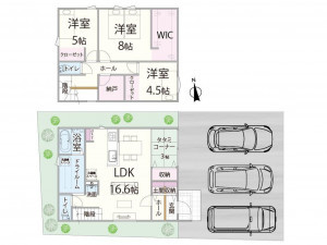 松江市東津田町、新築一戸建ての間取り画像です