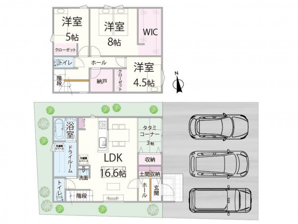 松江市東津田町、新築一戸建ての間取り画像です