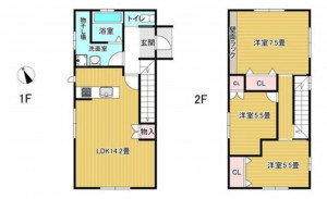 米子市陰田町、中古一戸建ての間取り画像です