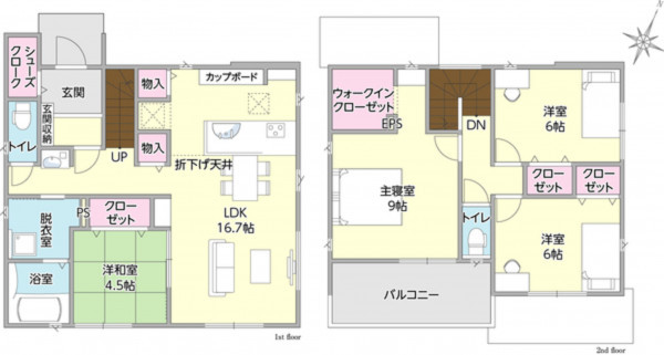 出雲市渡橋町、新築一戸建ての間取り画像です