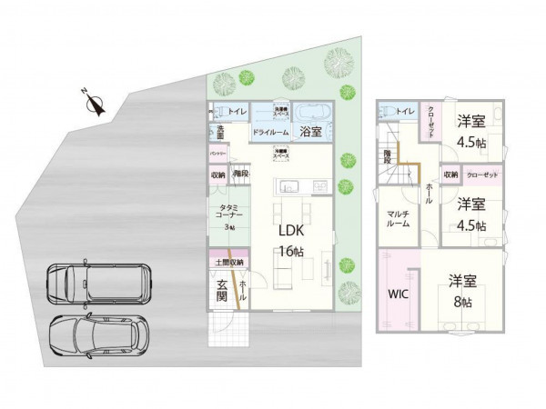 鳥取市賀露町南、新築一戸建ての間取り画像です