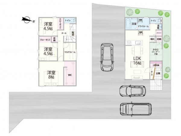 松江市西川津町、新築一戸建ての間取り画像です