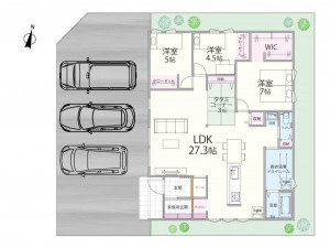 出雲市大津町、新築一戸建ての間取り画像です