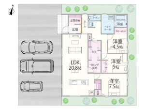 出雲市大津町、新築一戸建ての間取り画像です