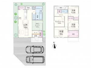 鳥取市湖山町南、新築一戸建ての間取り画像です