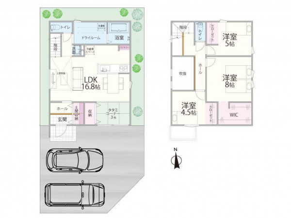 鳥取市湖山町南、新築一戸建ての間取り画像です