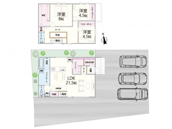 米子市車尾、新築一戸建ての間取り画像です