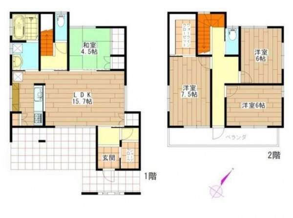 鈴鹿市伊船町、中古一戸建ての間取り画像です