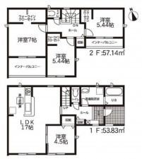 鈴鹿市北堀江、新築一戸建ての間取り画像です