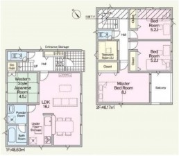 鈴鹿市東磯山、新築一戸建ての間取り画像です