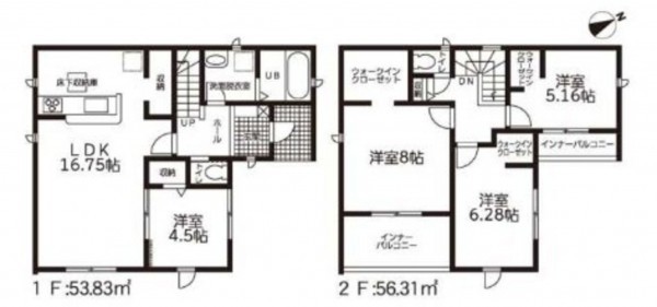 鈴鹿市稲生塩屋、新築一戸建ての間取り画像です