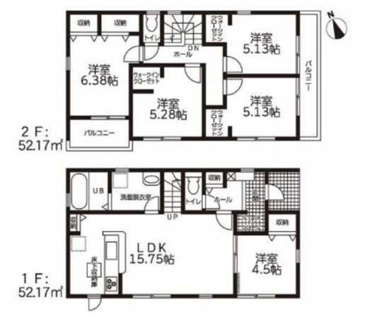 鈴鹿市南玉垣町、新築一戸建ての間取り画像です