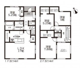 鈴鹿市野町西、新築一戸建ての間取り画像です