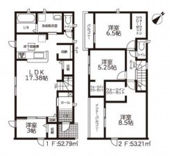 鈴鹿市東磯山、新築一戸建ての間取り画像です