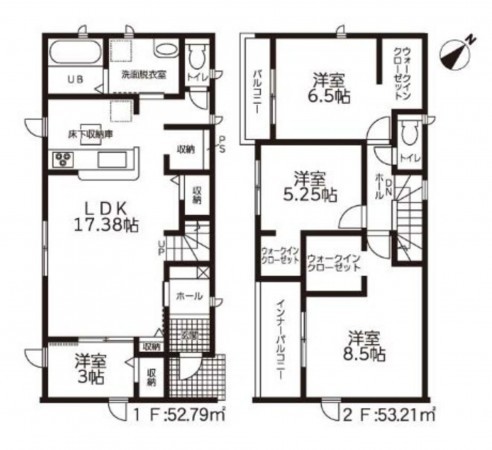 鈴鹿市東磯山、新築一戸建ての間取り画像です