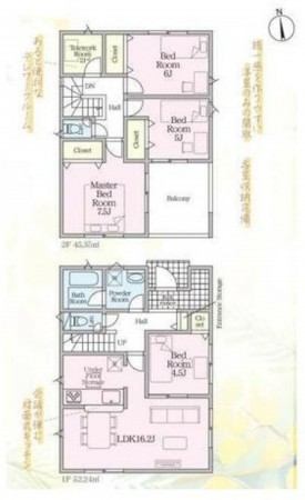 亀山市羽若町、新築一戸建ての間取り画像です