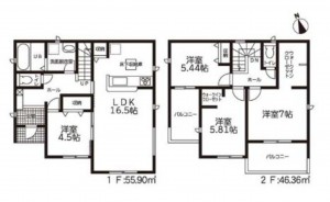 亀山市能褒野町、新築一戸建ての間取り画像です