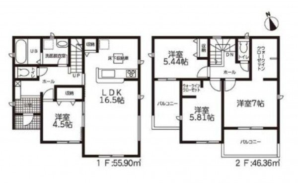 亀山市能褒野町、新築一戸建ての間取り画像です