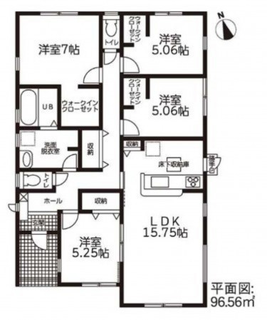 亀山市能褒野町、新築一戸建ての間取り画像です