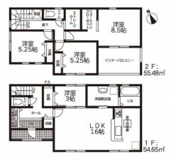 鈴鹿市北堀江、新築一戸建ての間取り画像です