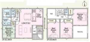 亀山市川合町、新築一戸建ての間取り画像です