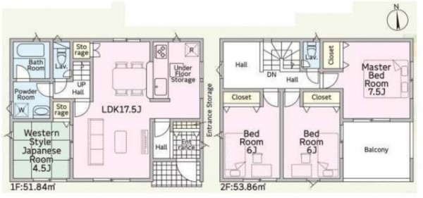亀山市川合町、新築一戸建ての間取り画像です