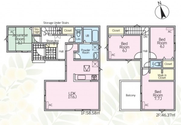 鈴鹿市長太新町、新築一戸建ての間取り画像です