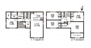 亀山市北山町、新築一戸建ての間取り画像です