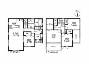 鈴鹿市北玉垣町、新築一戸建ての間取り画像です
