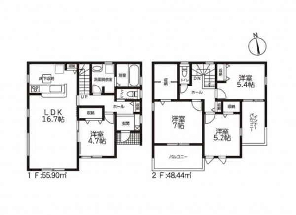 鈴鹿市北玉垣町、新築一戸建ての間取り画像です