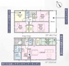 鈴鹿市桜島町、新築一戸建ての間取り画像です