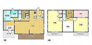 亀山市アイリス町、中古一戸建ての間取り画像です