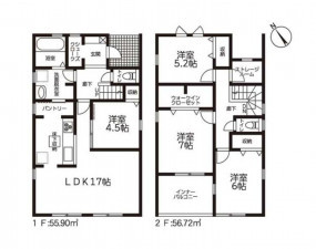 鈴鹿市東磯山、新築一戸建ての間取り画像です