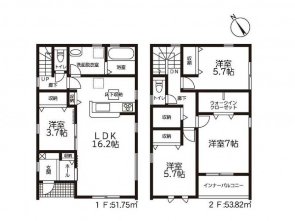 鈴鹿市野町西、新築一戸建ての間取り画像です