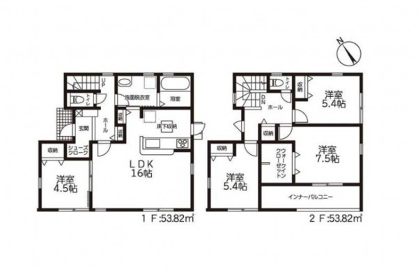 鈴鹿市野町西、新築一戸建ての間取り画像です