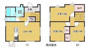 須坂市大字高梨高梨町、中古一戸建ての間取り画像です