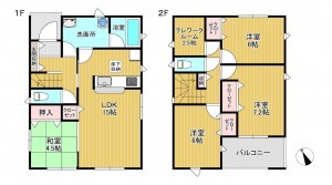 須坂市大字日滝、新築一戸建ての間取り画像です