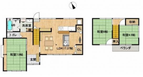 須坂市大字豊丘、中古一戸建ての間取り画像です