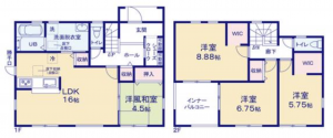 長浜市口分田町、新築一戸建ての間取り画像です