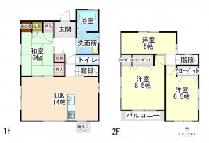 長浜市鐘紡町、中古一戸建ての間取り画像です