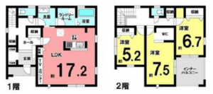 長浜市平方町、新築一戸建ての間取り画像です
