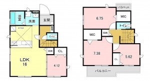 上尾市大字瓦葺、新築一戸建ての間取り画像です