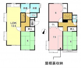 上尾市浅間台、中古一戸建ての間取り画像です