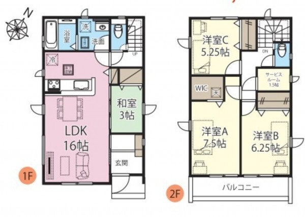 上尾市大字向山、新築一戸建ての間取り画像です